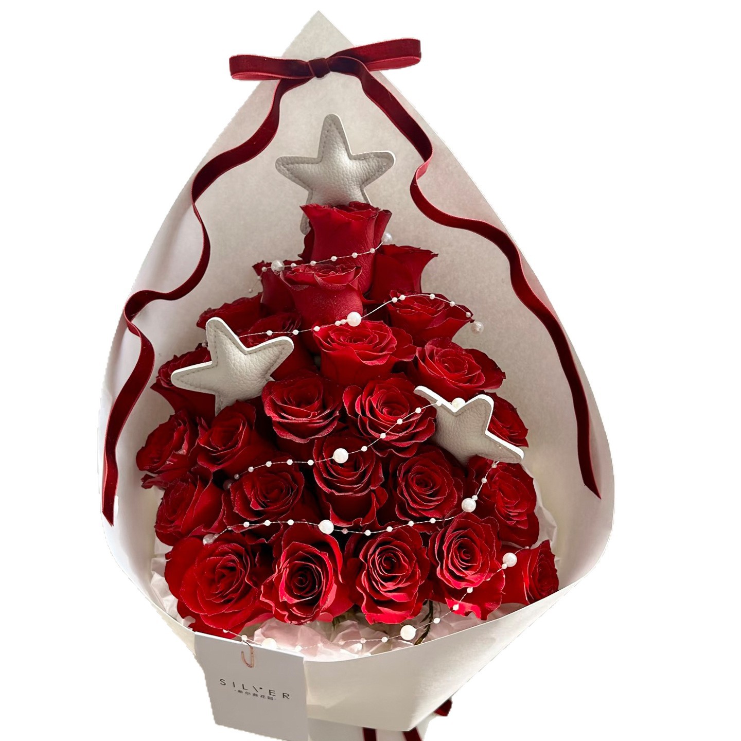 Navidad romántica rosa atmósfera sensación de buquete de flores papel de embalaje buquete de flores rojas creativo con material floral decorativo diy