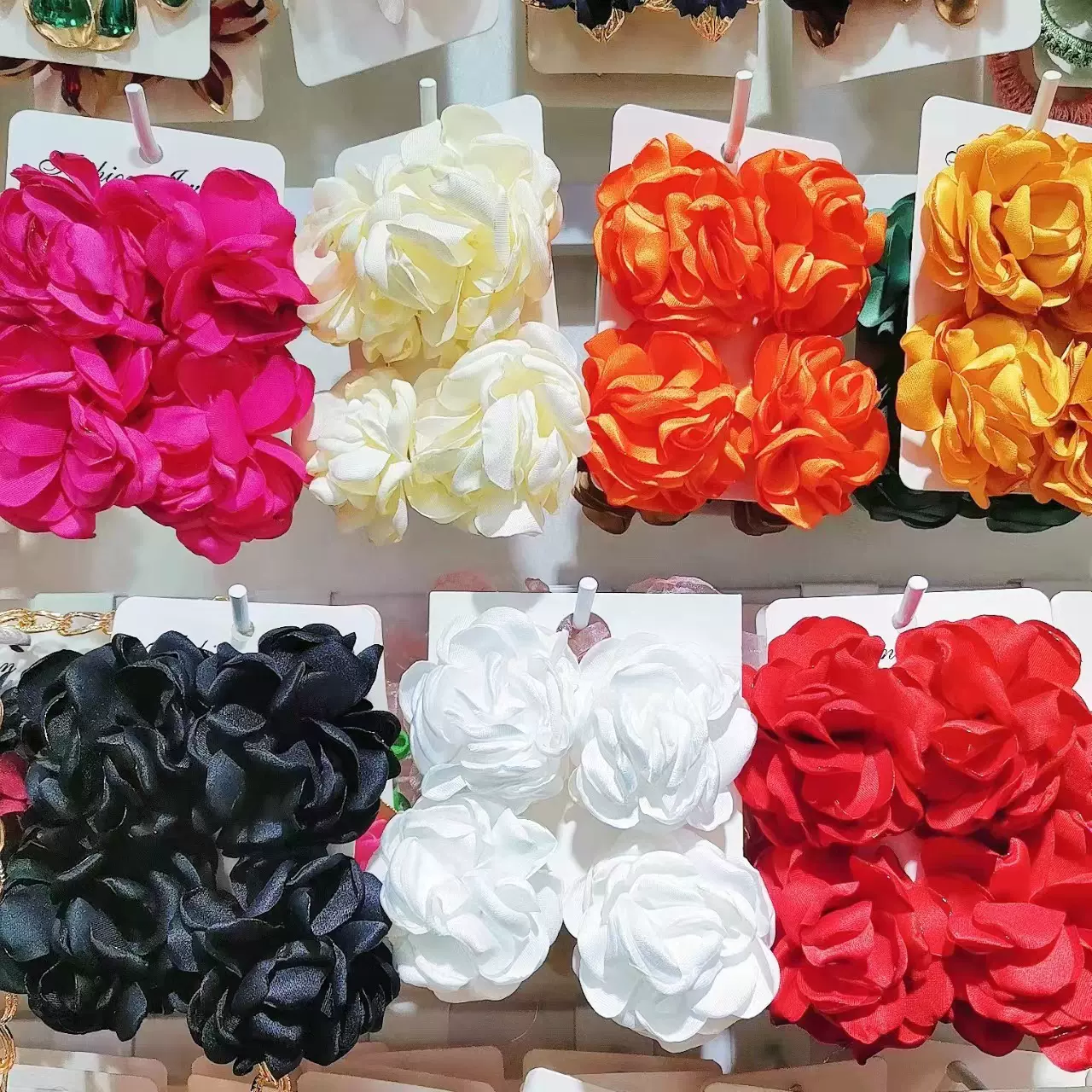 白色垂坠感布艺烧边花朵耳环 玫红色简约高级感大气耳坠非洲热销