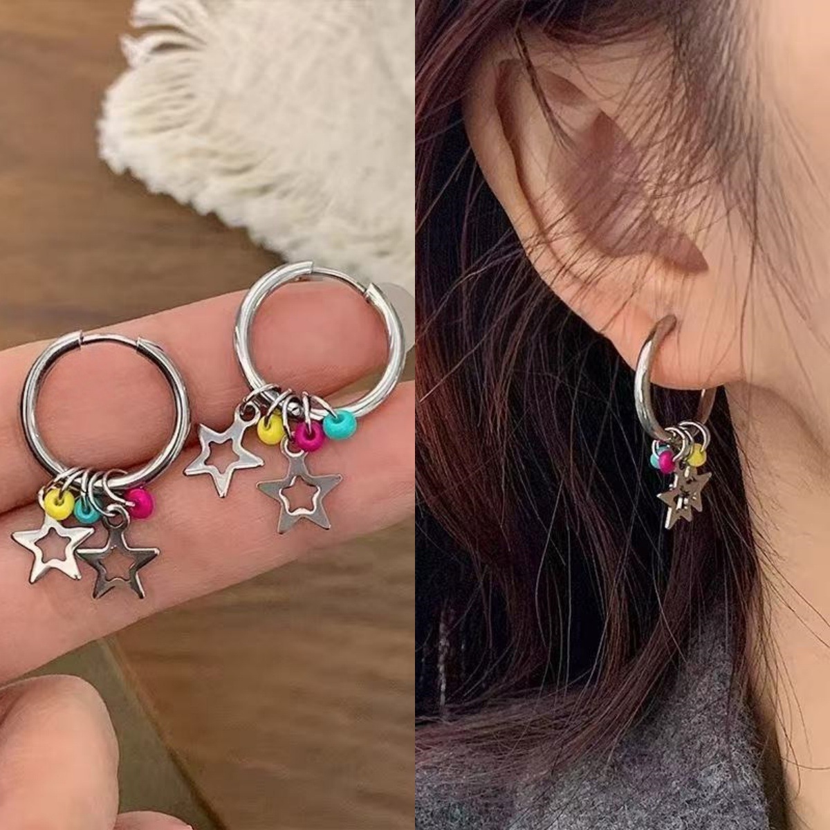 Trendy colorful star titanium steel hoop earrings y2k sweet cool hot girl unique pentagram earrings super fairy-like