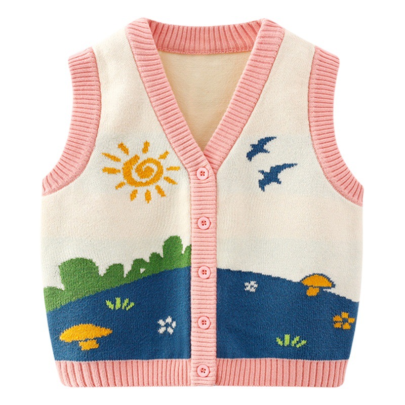 Babu Yutian estilo clase A de punto bebé chaleco primavera y otoño de los niños de dibujos animados chaleco cardigan de punto suéter del bebé