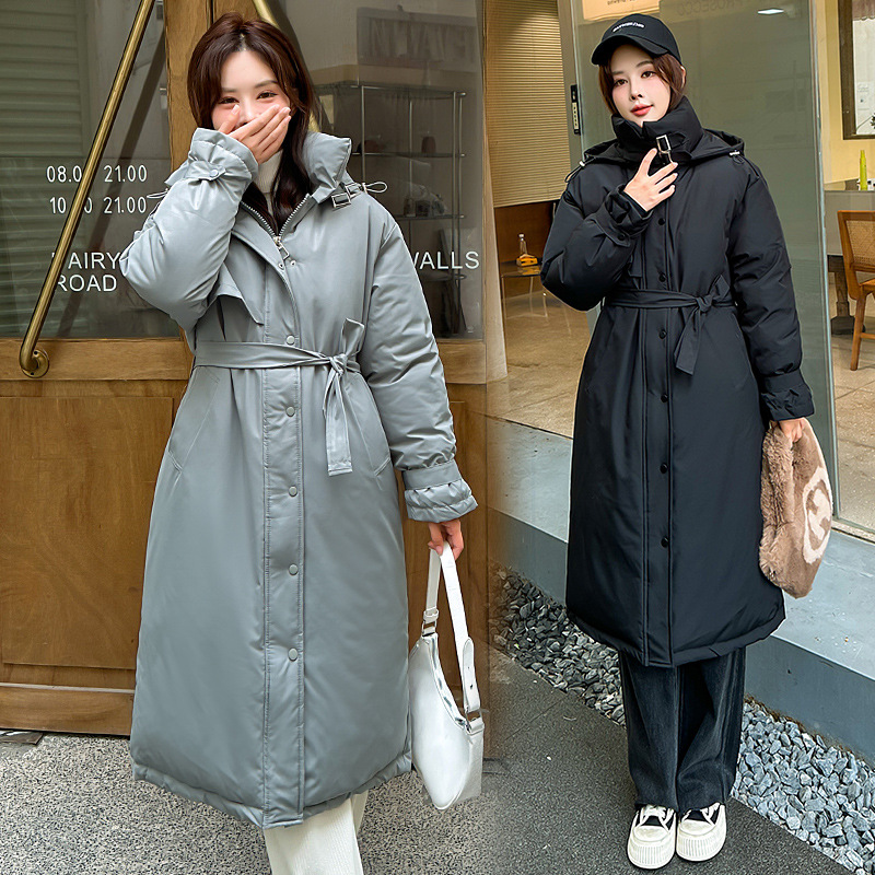 2024 ropa de invierno nuevo comercio exterior moda coreana larga cintura gruesa ropa de algodón de la universidad cinturón abrigo abrigo abrigo image 2