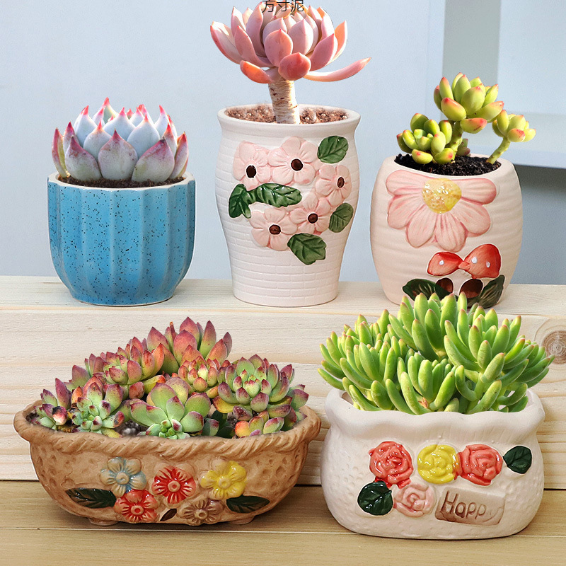 Succulent Flower Pots, Coarse Pottery Flower Pots, Ceramic Pots, Indoor Succulent Pots, Large Diameter Flower Pots for Street Stalls