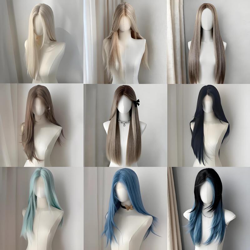 Wig for Women with Lace Front, High-End Mixed-Race Look, Elegant Long Straight Hair, Naturally Fluffy, Seamless, Everyday Jk Full Wig