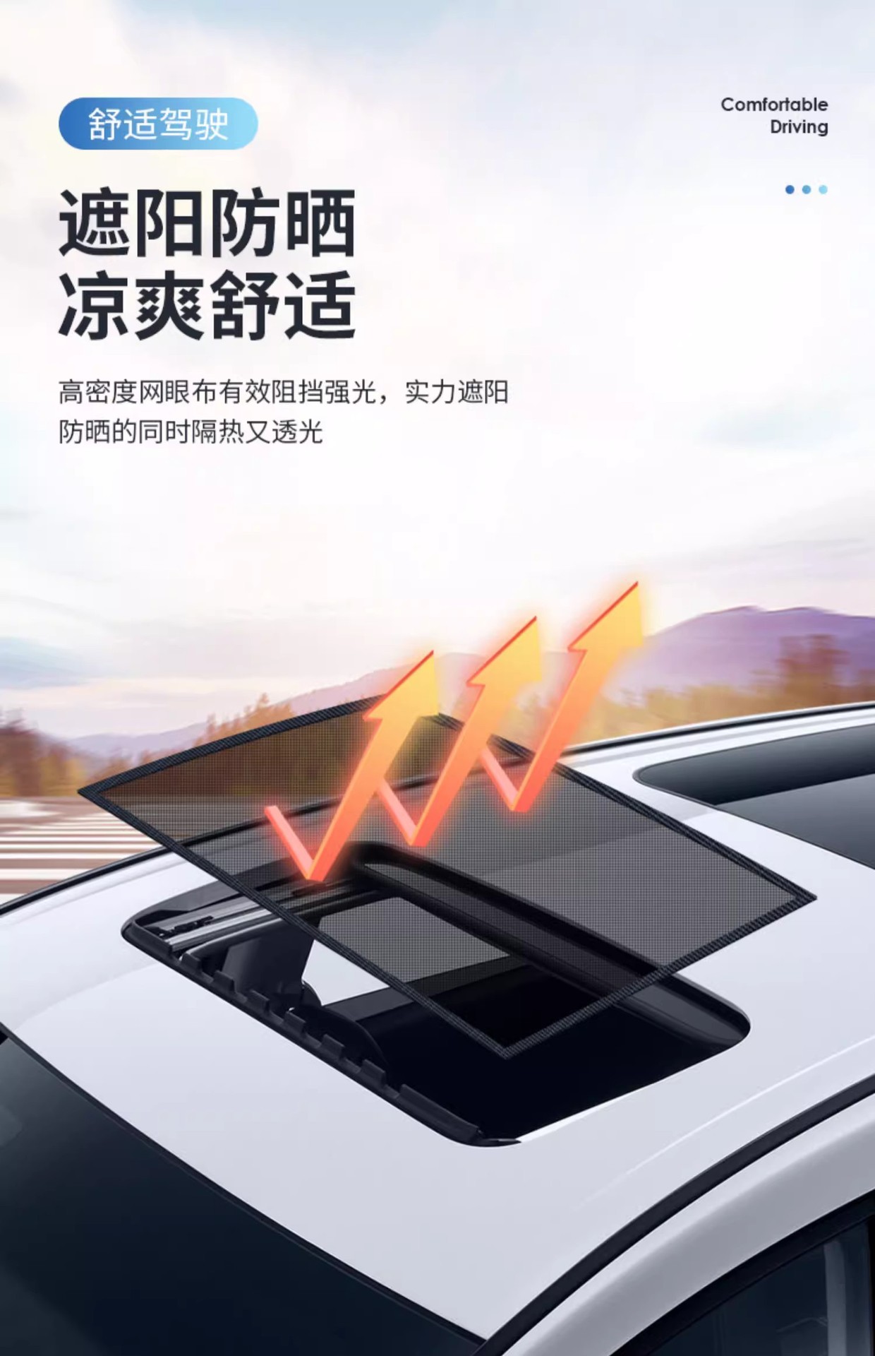 Magnetic Sunroof Mosquito Net, Sunshade, Anti-Mosquito, Anti-Fall Object, Three-In-One Car Curtain Sunshade