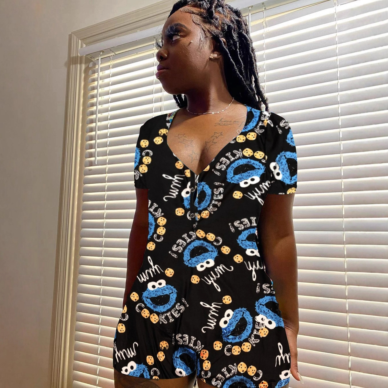 D9320 Amazon Hot Cross-border European and American Women's Casual Loose Cartoon Print Alphabet Print Home Jumpsuit