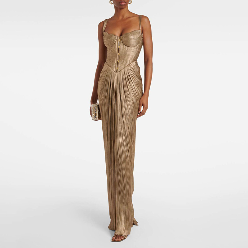 Retro Elegant Sexy Solid Color Dress 2026 New Style Spaghetti Strap Tube Top Waist-Cinching Slimming Long Dress for Women