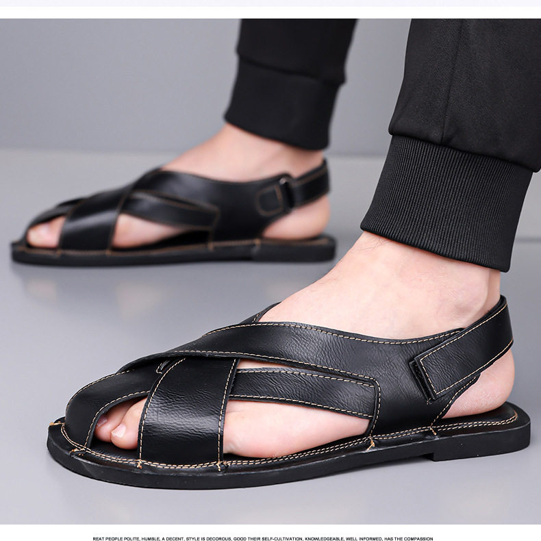 Dép nam bít mũi kiểu lái xe cổ điển, sandal quai ngang thoáng khí — Màu nâu, Màu đen chi tiết 17