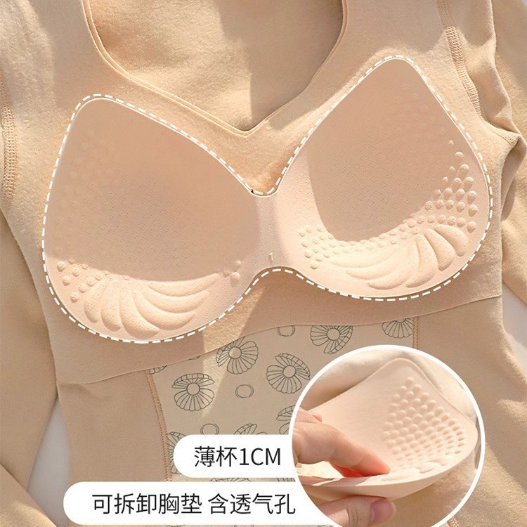 ラインスニー保温下着女性は胸パッド付き恒温発熱カシミヤのシルクに傷がなくて底の秋の服を打ちます。|undefined