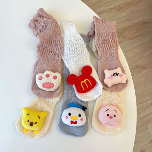 Summer thin baby over-the-knee long mesh anti-mosquito socks breathable baby cartoon three-dimensional cute doll socks ins
