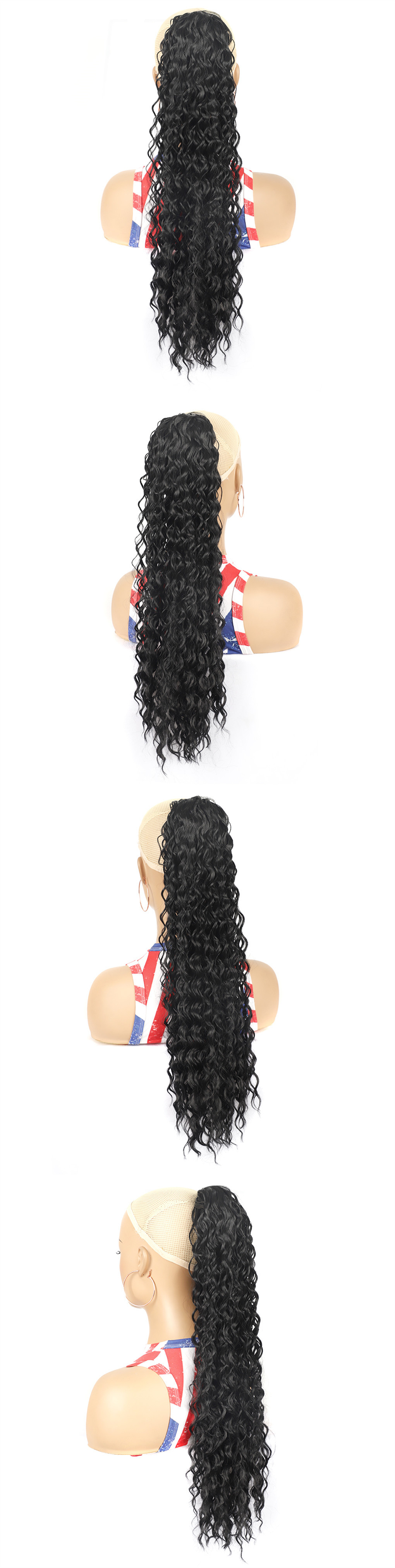 Cheveux synthétiques pouces Curl cheveux queue de cheval perruque maille ronde cordon longue queue de cheval cheveux bouclés_voghion.com