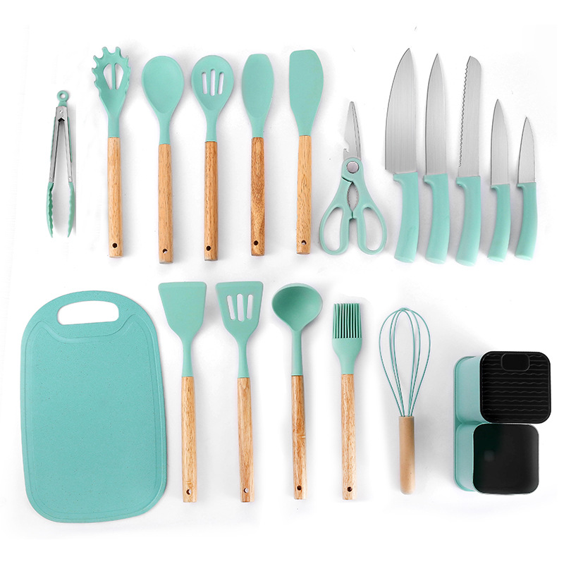 Cuchillos de cocina de silicona 19pcs set 1200g - verde oscuro