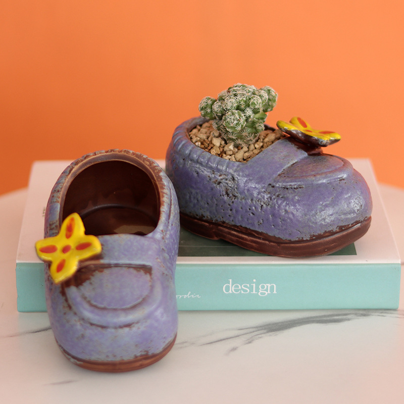 Shoes fleshy flowerpot ceramic stoneware cute creative thumb pot small size control pot meat plant pot cartoon flower