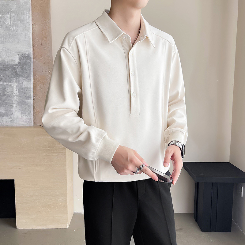 Jesenski in zimski priložnostni enobarvni pulover s kapuco in reverjem za moške_voghion.com