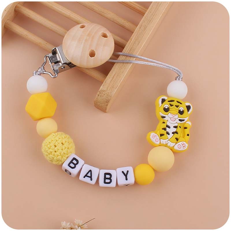 Nuevo bebé suministros de dibujos animados animal Tigre chupete cadena calmante bebé mordedura de silicona cadena molar cadena anti-caída
