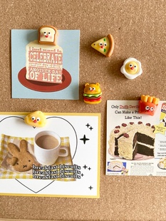 6 French fries hamburger thumbtacks cute creative cartoon shape press nails cork board felt board photo wall decoration