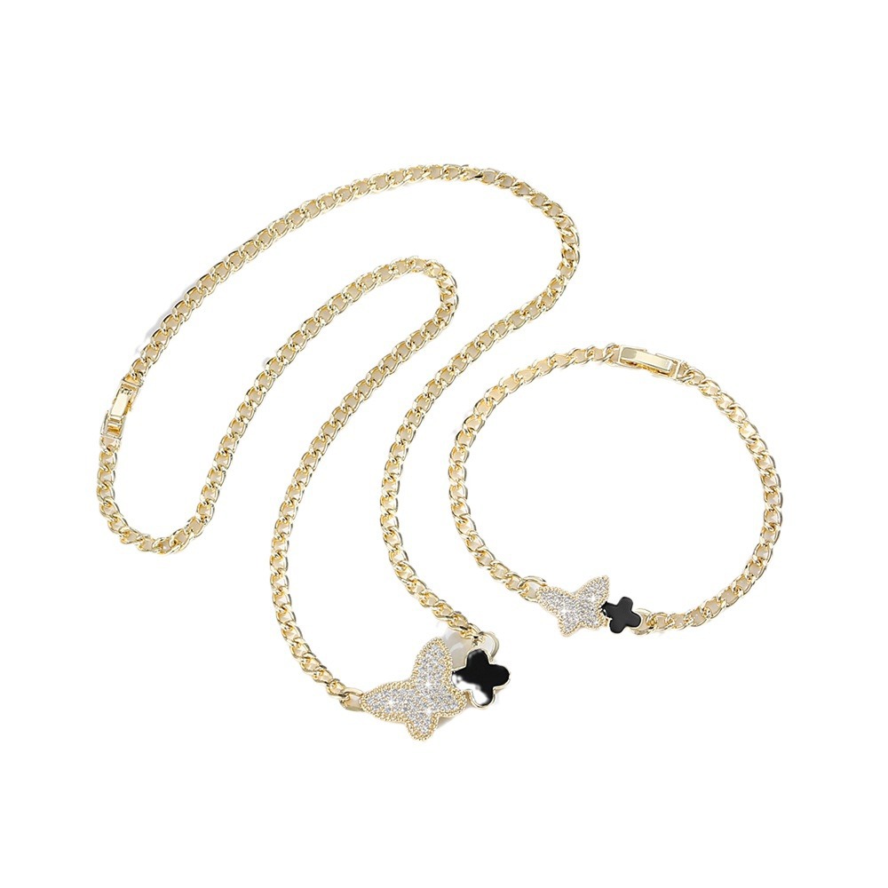 Comercio electrónico transfronterizo venta caliente 14K collar mariposa joyería O-chaîne de joyería set de pulseras de cuatro hojas de piedra de silicio image 6
