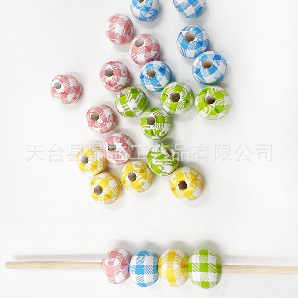 12mm small fresh plaid round beaded wooden beads diy beaded necklace accessories manufacturers wholesale