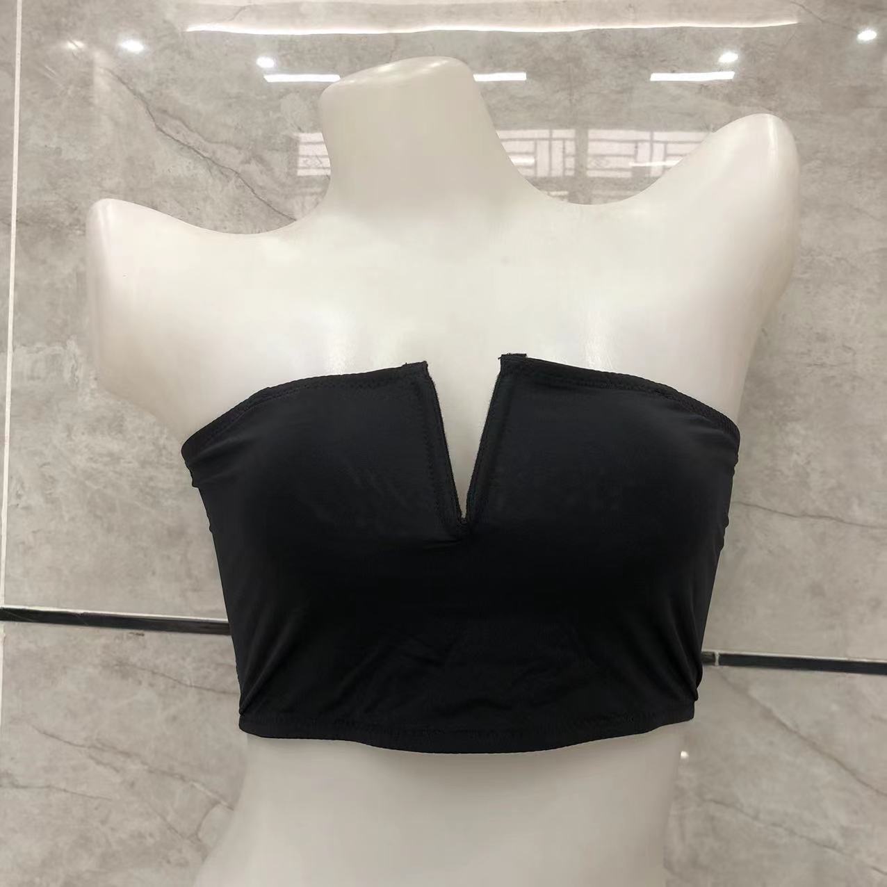 外贸裹胸衣女式冰丝抹胸无海绵防卷鱼骨防走光打底内衣一字围少女