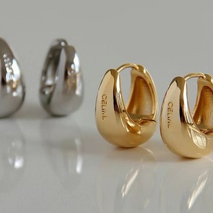 French celi earrings for women, gold hoops, high-end copper-plated 18k real gold hoop earrings, earrings, plain hoop earrings