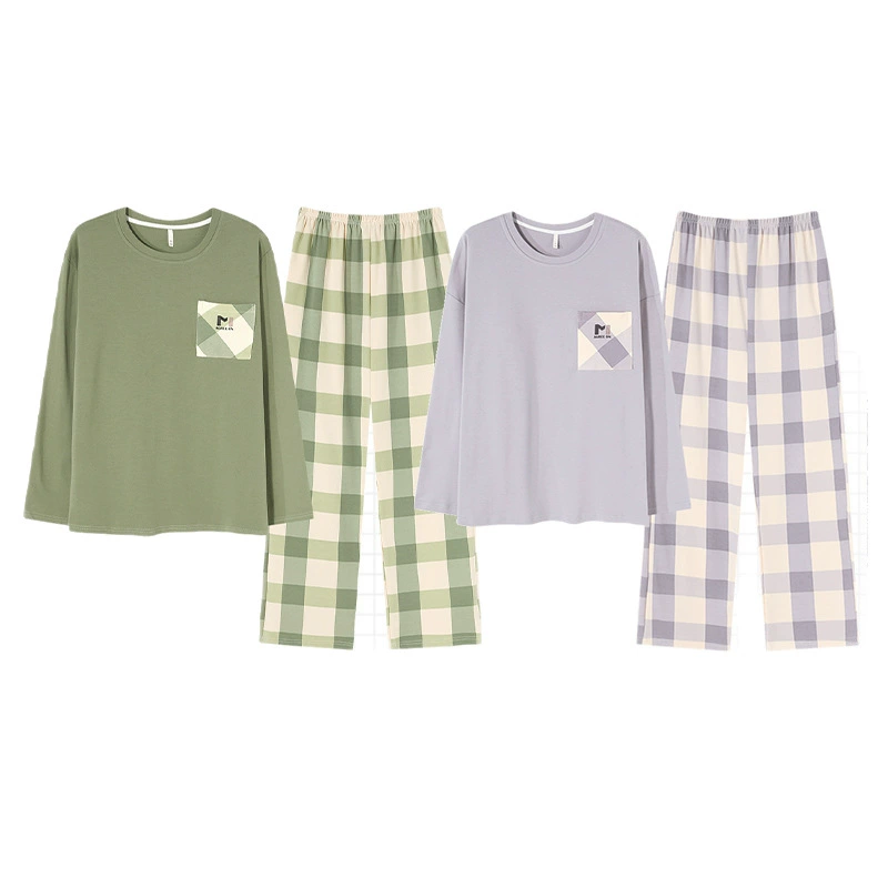 Хлопковый весенний пижамный набор для любимого, топ с чашками, длинные рукава, карманные брюки для отдыха, осень