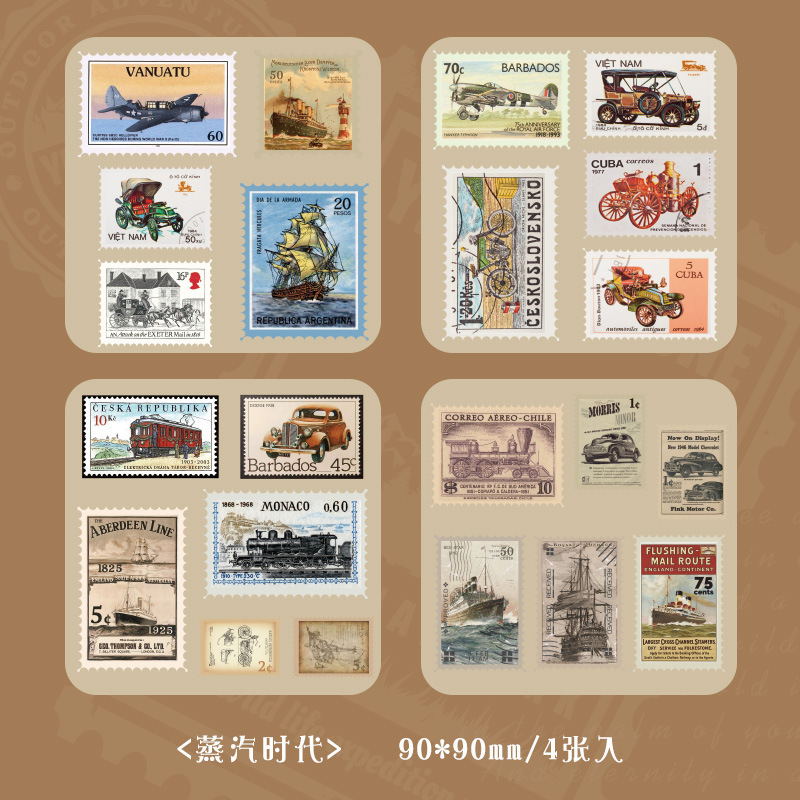 Ins Cross-Time Post Office Vintage Art Stamp Pegatinas Material decorativo Cuenta a mano bricolaje Sello Collage Autoadhesivo