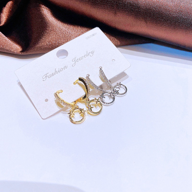Fashion Earrings Refined Zircon Micro Inlaid Star Smiley Face Ear Clip Earrings Wholesale