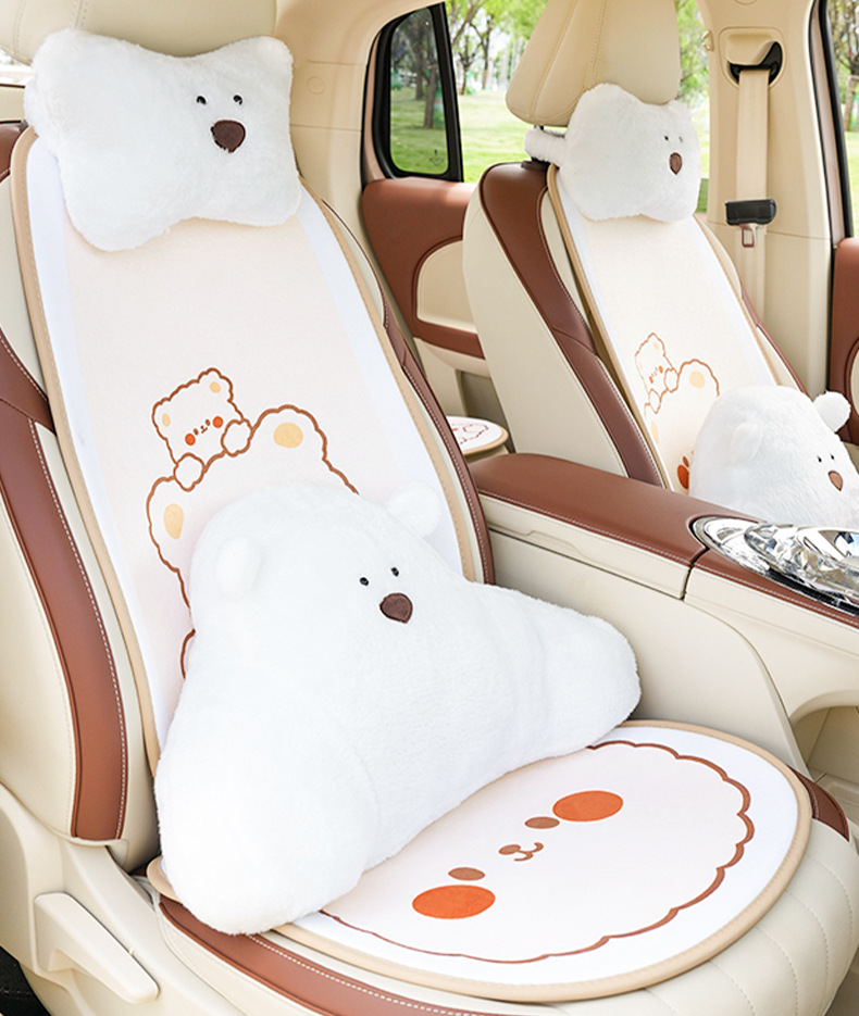 Car Headrest Neck Pillow Plush Cartoon Bear Car Headrest Waist Pad Creative Cute Car Interior Supplies