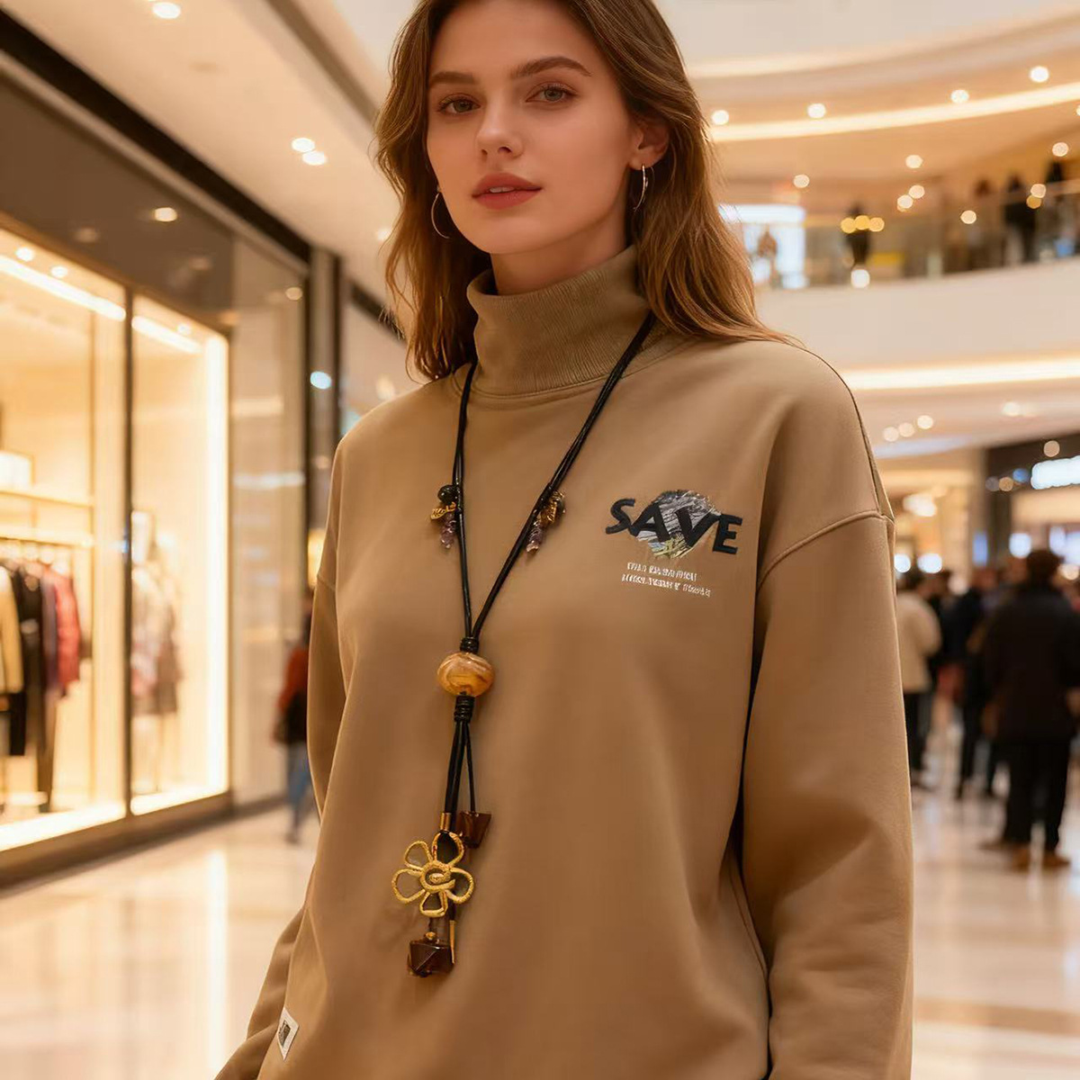 欧美跨境时尚设计师新款不锈钢吊坠长毛衣项链夸张树脂亚克力首饰