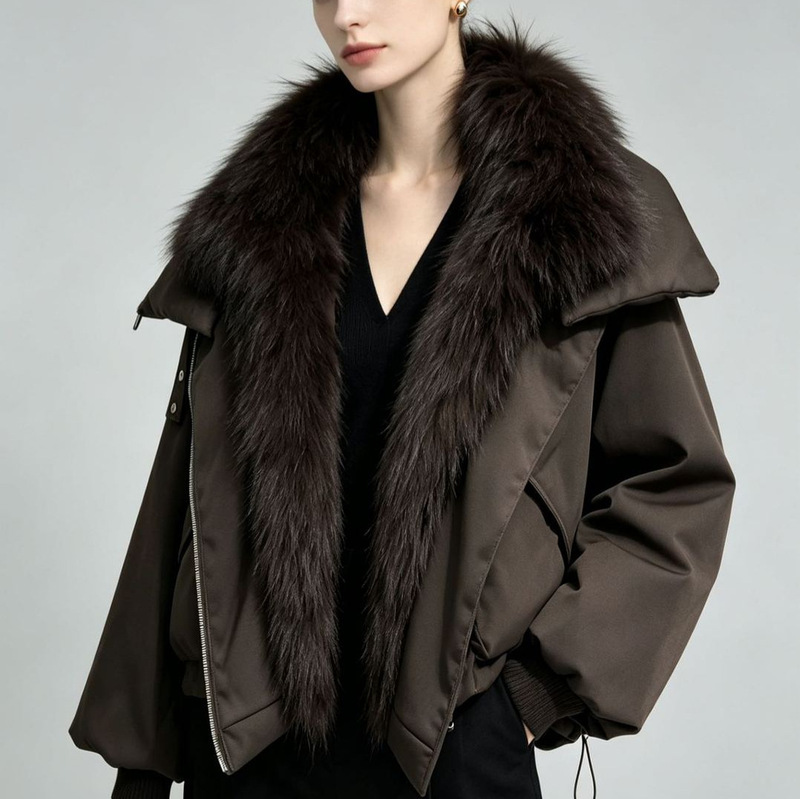 Luxury High-End Short down Jacket for Women with Extra-Large Raccoon Fur Collar, New Autumn and Winter Style, Thickened with White Duck down