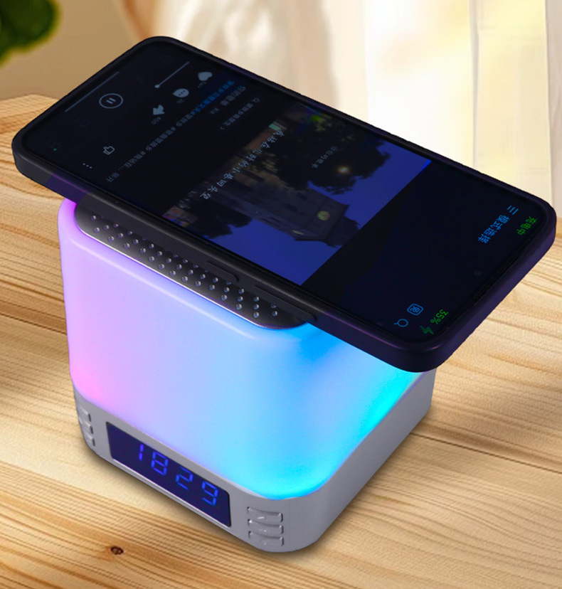 Bluetooth Speaker Alarm Clock With Wireless Charger And Light_voghion.com
