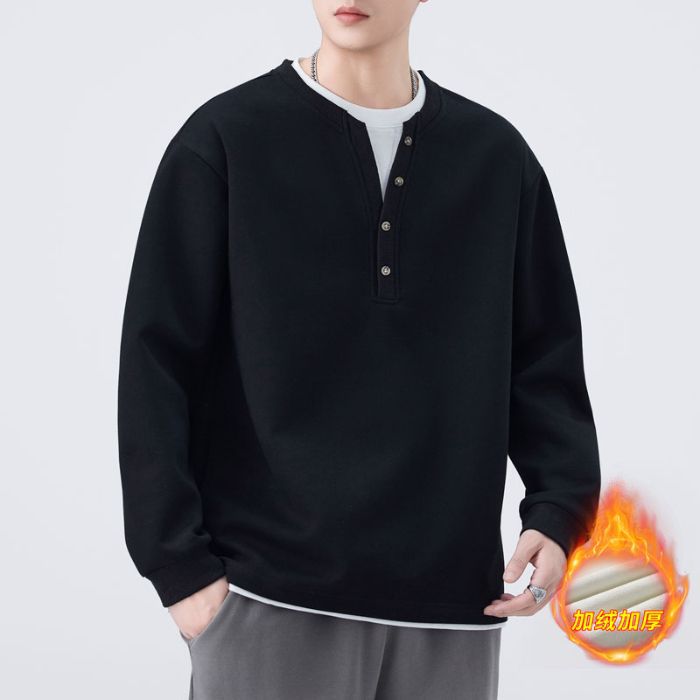 Black velvet-button v-neck