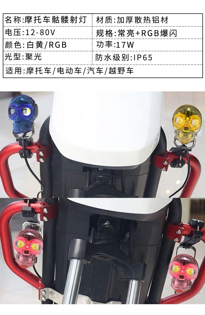 LED Motorcycle Black Skull Spotlight Headlight Modified Light