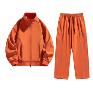 Spring and Autumn Men's Casual Sports suit Men's Jacket Two-piece Running All-match Long-sleeved Jacket Men's Vertical Collar Fashion Brand