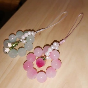 Gradient Powder Peach Green Plum Tea Ring Buckle Handmade Lanyard Hand Twisted Rosary Antique Handstring Pendant Bow