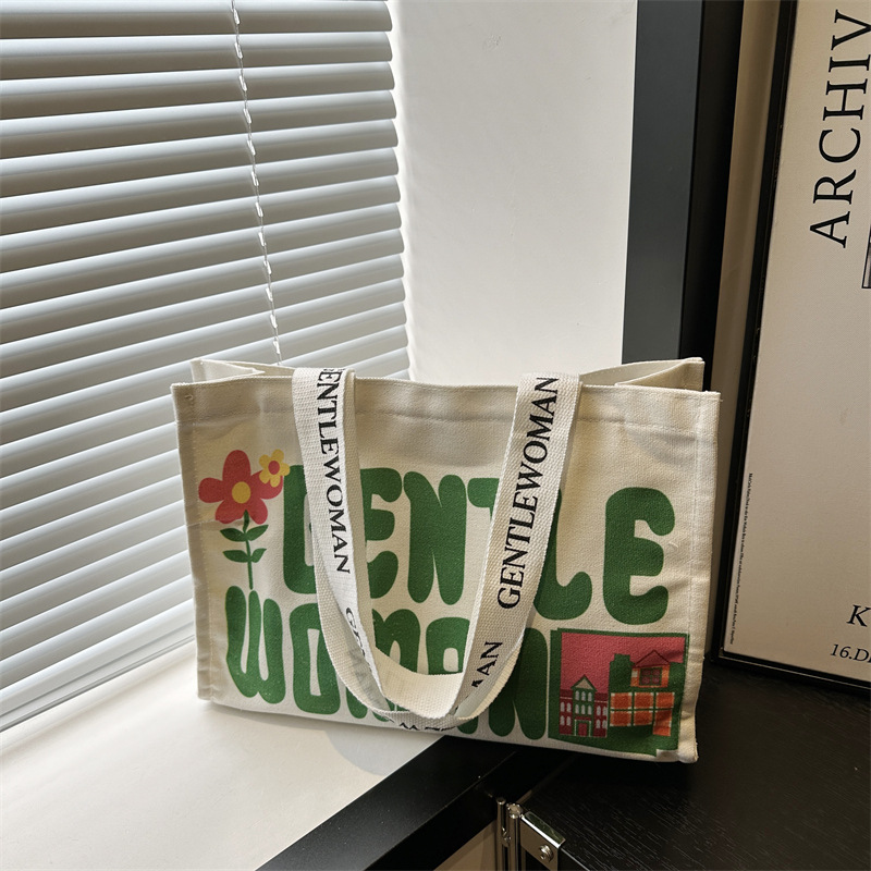 Personalidad simple impresión de letras bolsos de lona portátiles 2024 nuevo invierno literatura tote bolsos de hombro de moda