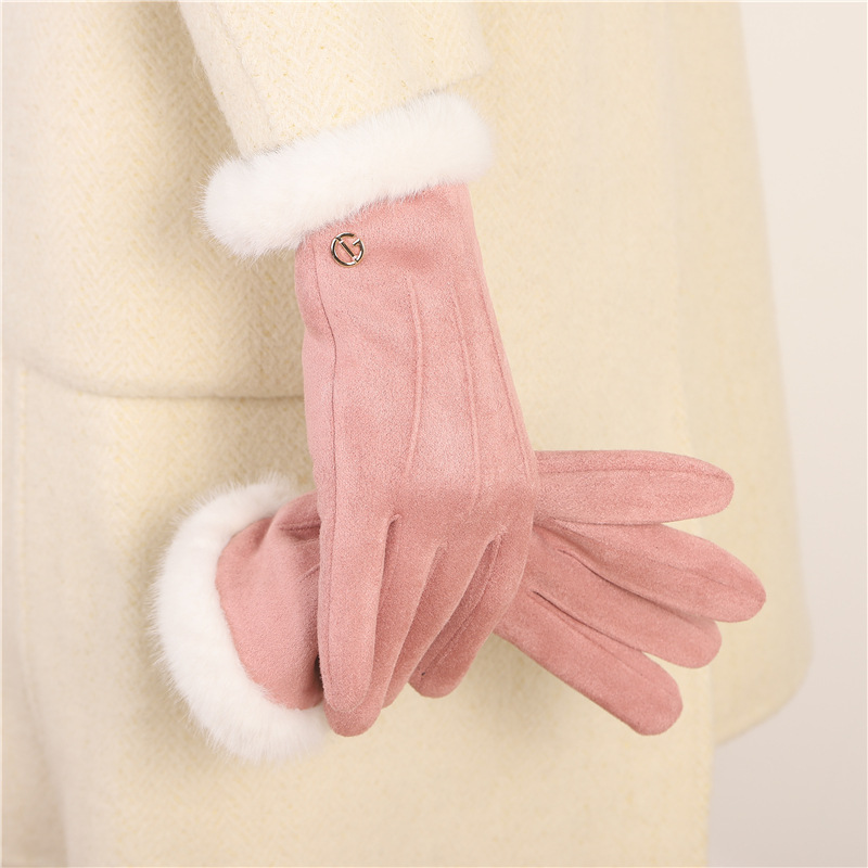 Guantes cálidos de invierno para mujeres, guantes de lana creativos para conducir vehículos eléctricos a prueba de viento con pantalla táctil de seda