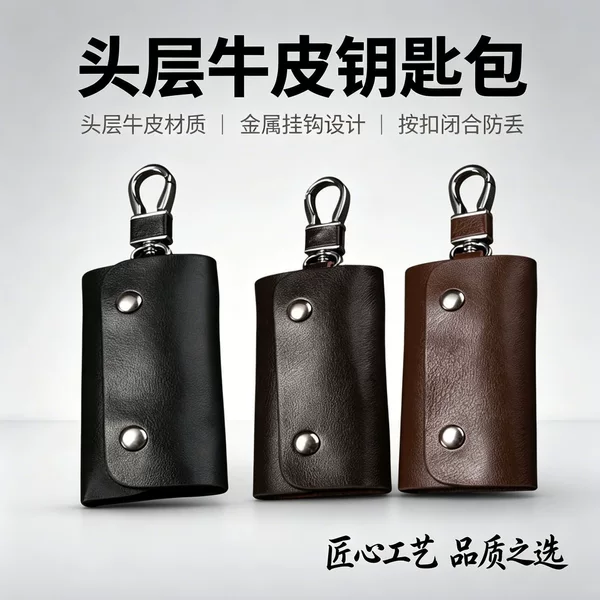 New genuine leather cowhide simple key pouch, waist-hanging car key pouch, fashionable large-capacity home key pouch for men and women