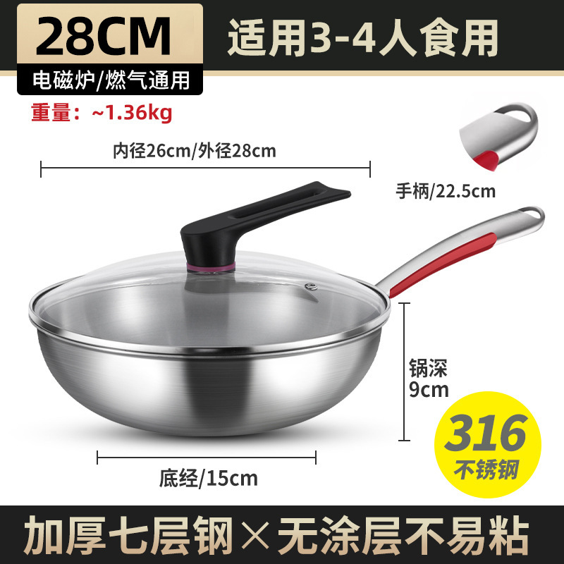 Alemania 316 sin recubrimiento de acero inoxidable olla antiadherente estufa electromagnética doméstica de gas especial olla de frita de verduras