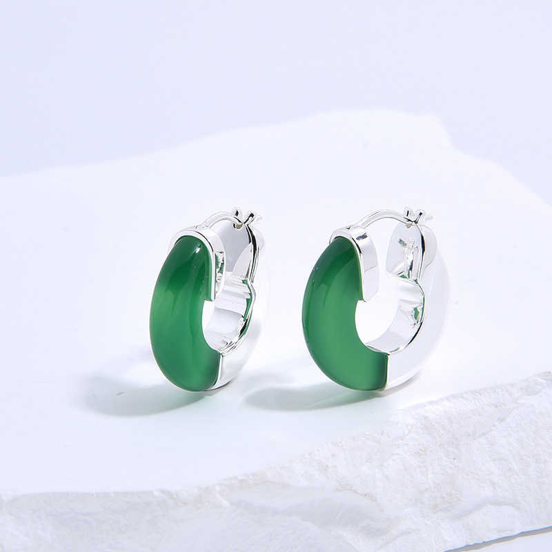 1 Pair Retro Classic Style Streetwear Round Plating Inlay Agate Sterling Silver Agate Hoop Earrings display picture 14