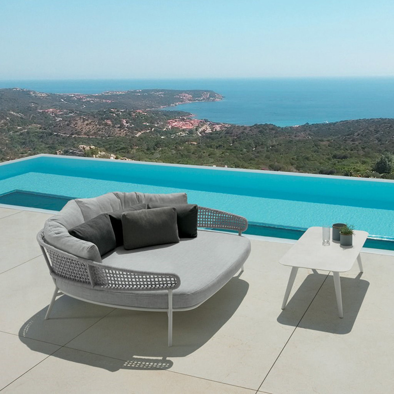 Nórdico tela de ratana al aire libre cama de cama villa piscina al aire libre jardín patio sofá hotel sofá creativo mesa de té combinación