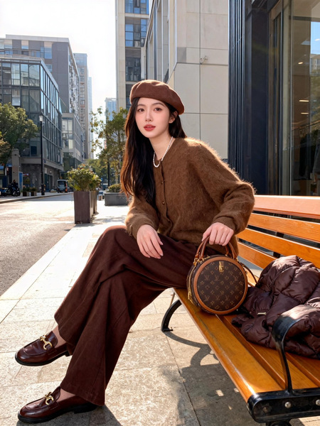 韩式羊绒拉绒毛衣圆领百搭开衫外套女慵懒风打底衫羊绒开衫女