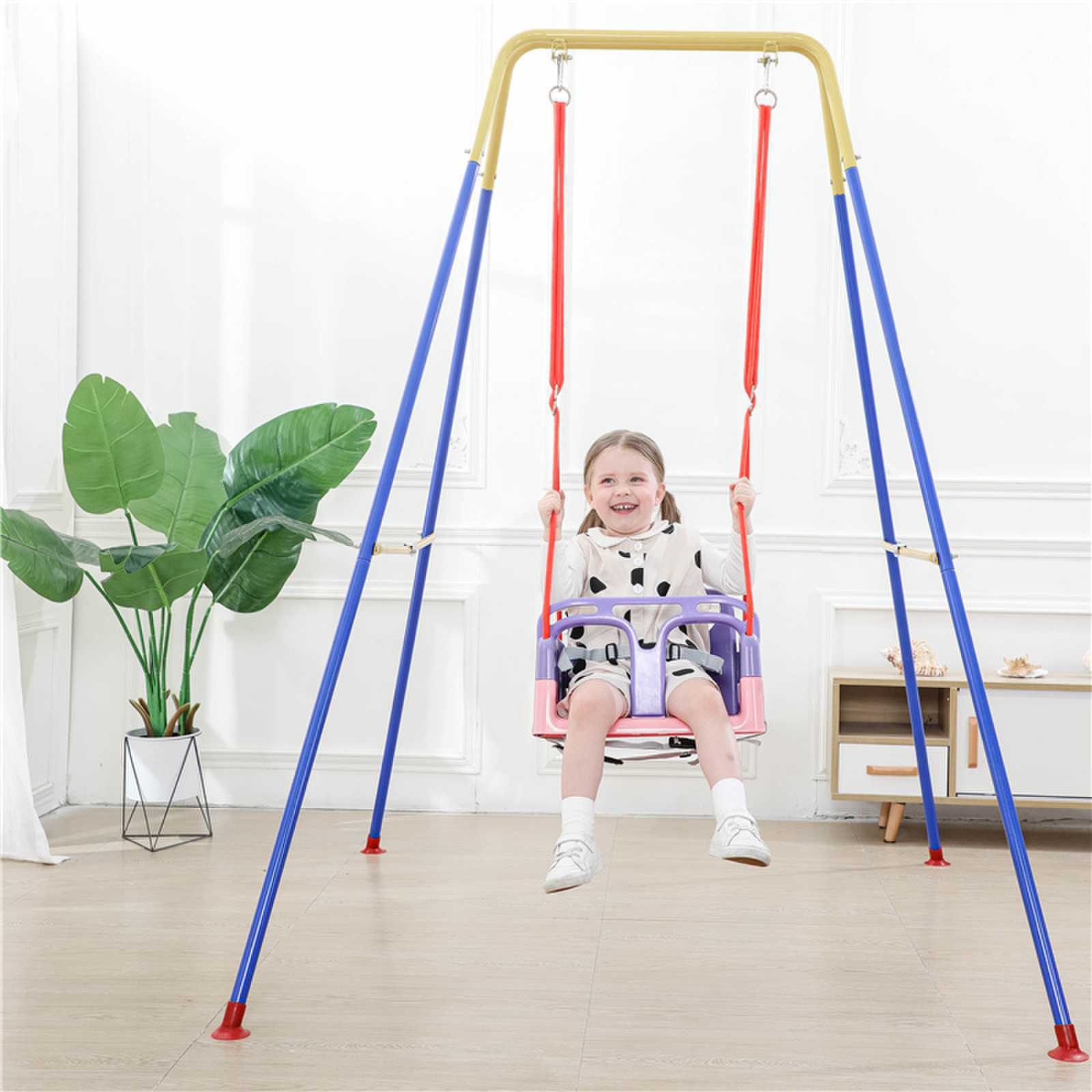 Indoor and Outdoor Home Courtyard Baby Swing Frame Folding Swing Baby Infant Anti-Tip Swing Chair