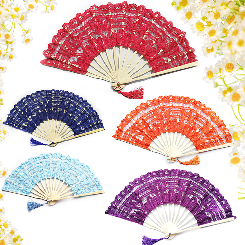 Ventilador de encaje europeo de alta calidad Lolita Rococó Ventilador de accesorios de ropa Ventilador de mujer Ventilador de encaje bordado retro