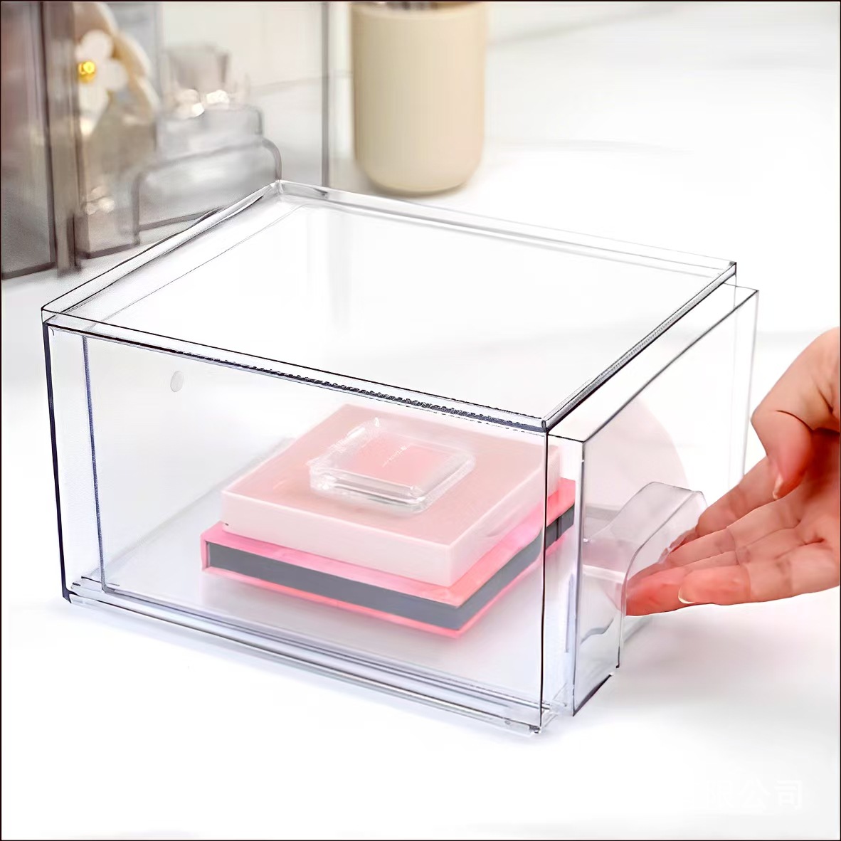 透明可叠加组合化妆品防尘抽屉收纳盒杂物零食整理归类桌面收纳盒