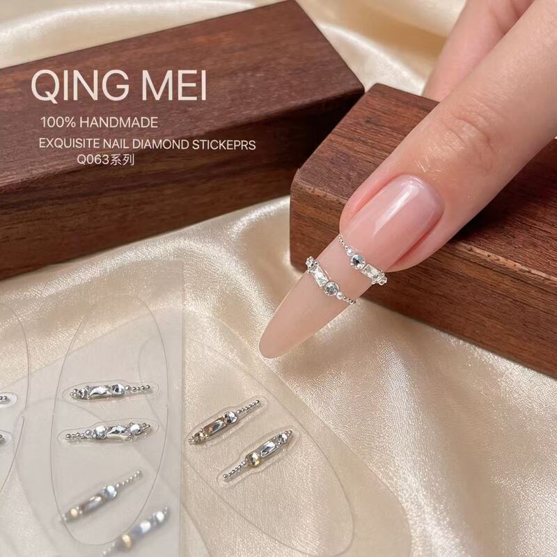 Qingmei Qm Handmade No-Glue Rhinestone Nail Art Finished Product Luxurious Zircon Diamond 3D French Nail Decoration Stickers Q063 Qingmei Qm Handmade No-Glue Rhinestone Nail Art Finished Product Luxurious Zircon Diamond 3D French Nail Decoration Stickers Q063