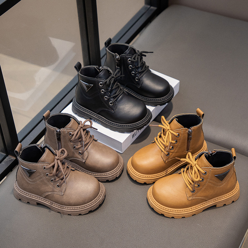 Nouvelles chaussures d'automne 2024, bottes courtes en cuir pour hommes et femmes Martin pour enfants, bottes jaunes pour bébé_voghion.com