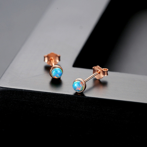 PAG&MAG Mini Sterling Silver Opal Earrings Simple Small Fresh Round Opal Women's Ear Piercing Ear Jewelry Factory