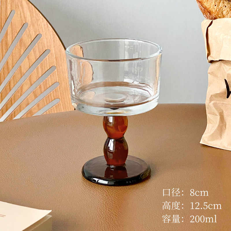 Retro medieval en relieve taza de helado de vidrio de pie alto taza de postre helado tazón de yogur tazón de desayuno nicho sensación de atmósfera