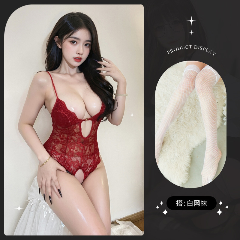 8842 버건디 + 화이트 망사 스타킹