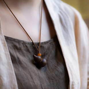high quality Natural Chinan Agarwood Gourd Woolen Chain Emerald Pendant Fulu Double All-match Nafu Necklace All-match for Men and Women